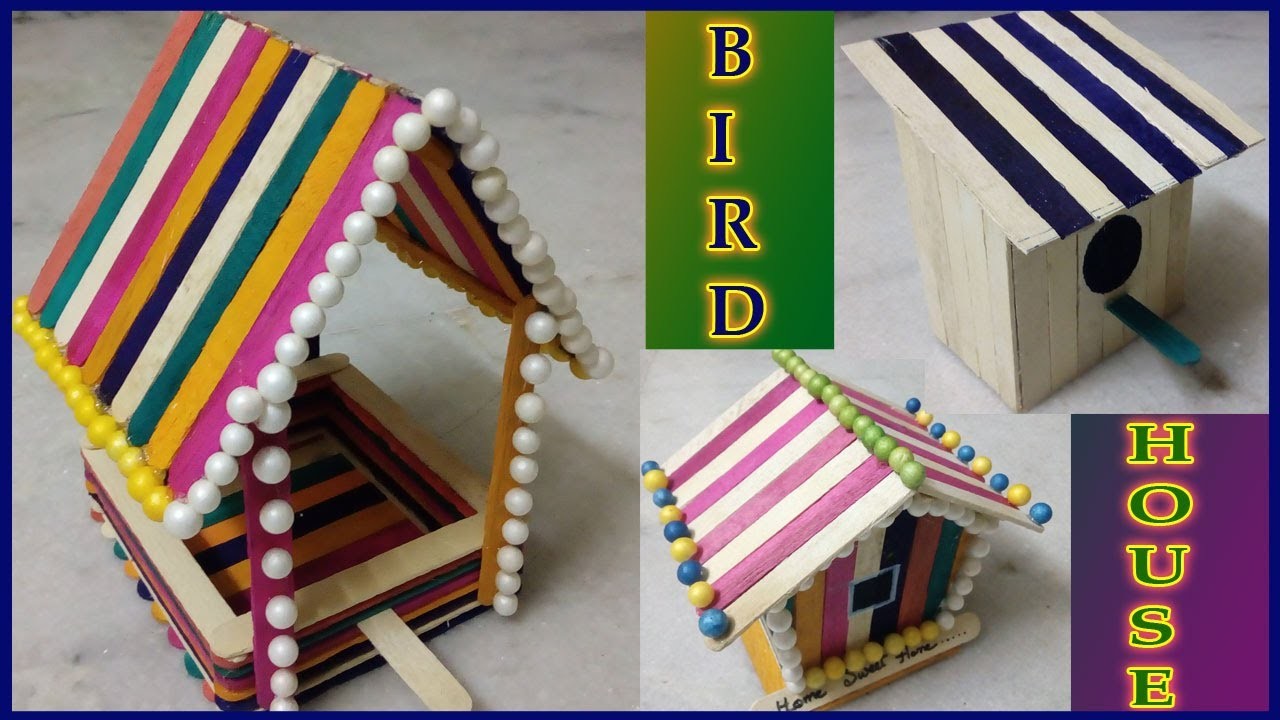 3 Popsicle Bird House (Unique) || Popsicle Stick Craft || Ice Cream