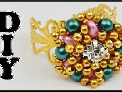 DIY | Perlenring | Schmuck basteln | Beaded ring with pearls | Beadwork jewelry