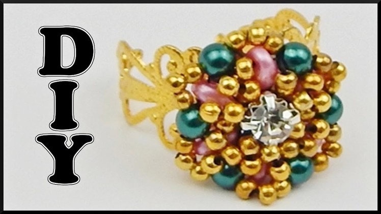 DIY | Perlenring | Schmuck basteln | Beaded ring with pearls | Beadwork jewelry