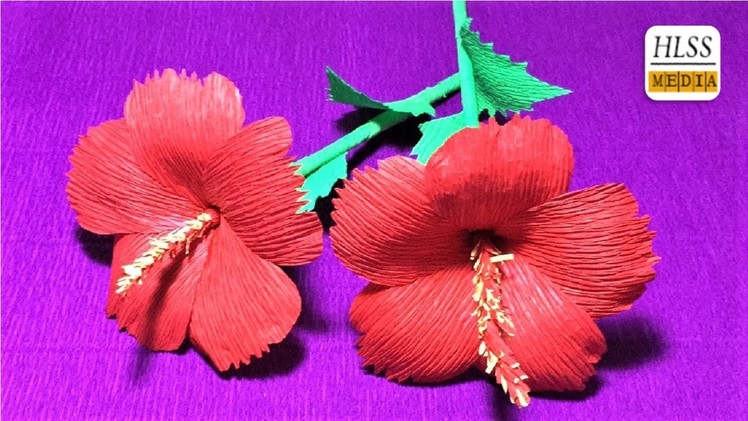 How to make hibiscus paper flower| Super easy way to make hibiscus flower with crepe paper