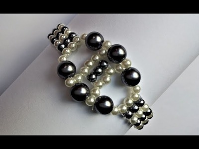 Jewelry making-Bracelet tutorial with pearl beads(black and white)