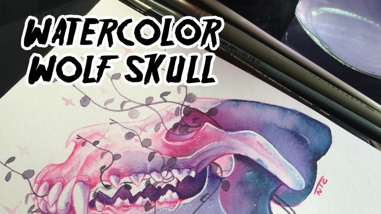 Life and Death!. Wolf Skull Watercolor Time Lapse (100 Day Project: Day 7)