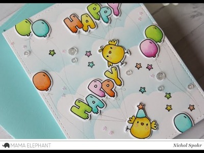 Mama Elephant Stamp Highlight| Celebration Balloons Happy Birthday Card