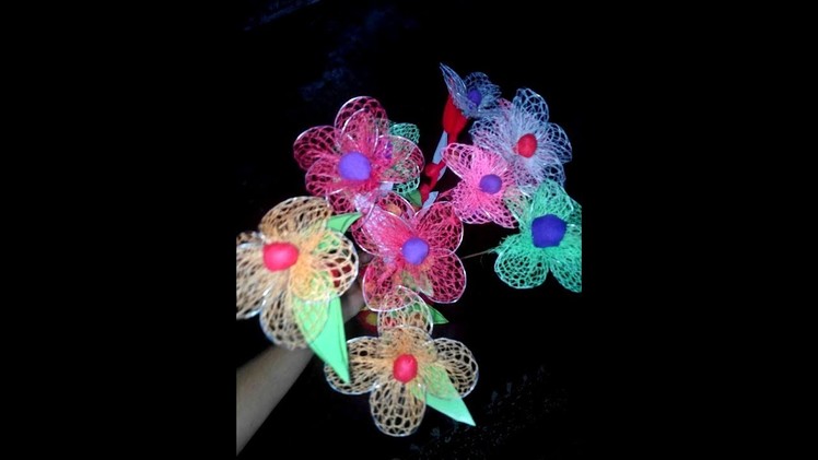 Net flower making DIY !! কাপড়ের ফুল তৈরি |  how to make net febric flower ! Learn Craft !!