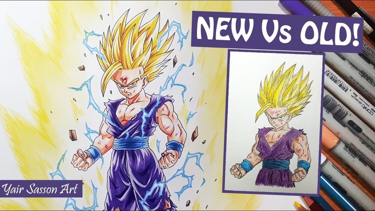 OLD vs NEW! Drawing Gohan Super Saiyan 2 | 2013 - 2017 Progress
