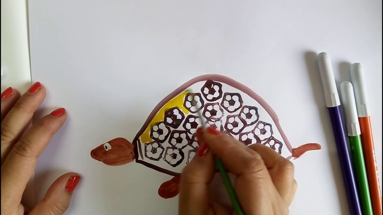 Vegetable craft ideas for kids: Tortoise Drawing with Ladies Finger Prints, learning video for kids