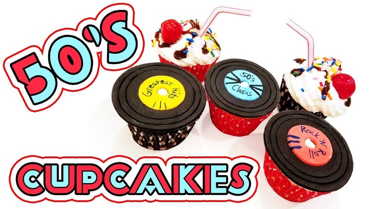 50's CUPCAKES ♦ Easy Beginner Baking Tutorial ♦ DIY 1950's Records and Milkshake Cupcakes How-to