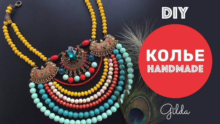 DIY Boho Ethnic Tribal Necklace with Metal Parts & Beads. Easy Tutorial [Eng Subs]