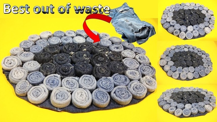 DIY Craft ||  how to Reuse Your Old jeans to make rugs || Best out of waste