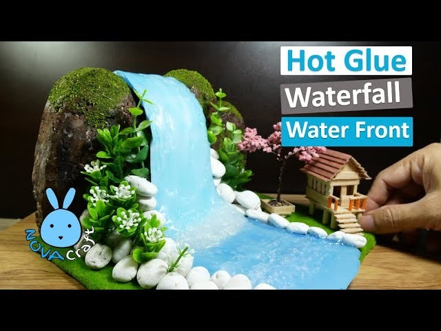 DIY Hot Glue Waterfall Tutorial Easy How to make DIY Miniature Popsicle stick Dollhouse hunt Crafts