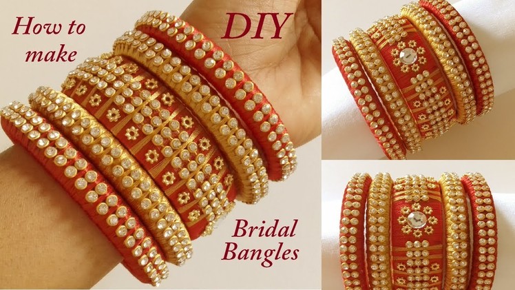 DIY || How to make designer silk thread bridal bangles at home || Handmade tutorial