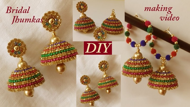 DIY || How to make designer silk thread bridal Jhumka earrings at home || tutorial