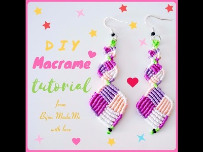 DIY jewelry. Macrame tutorial. How to make easy colorful macrame earrings.