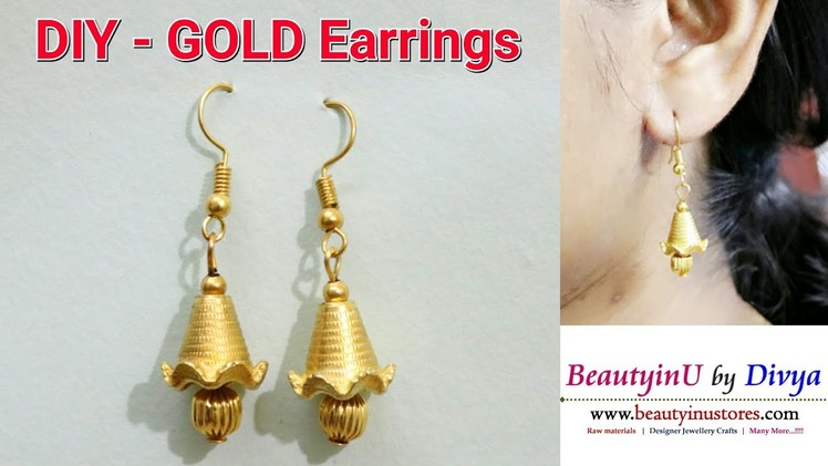 DIY. Making of Easy Gold Earrings.Hangings in 2 Minutes. Tutorial