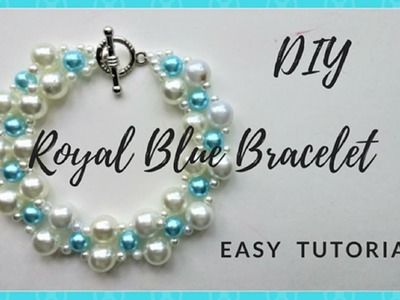 DIY Royal Blue Bracelet. Pearl beads easy pattern