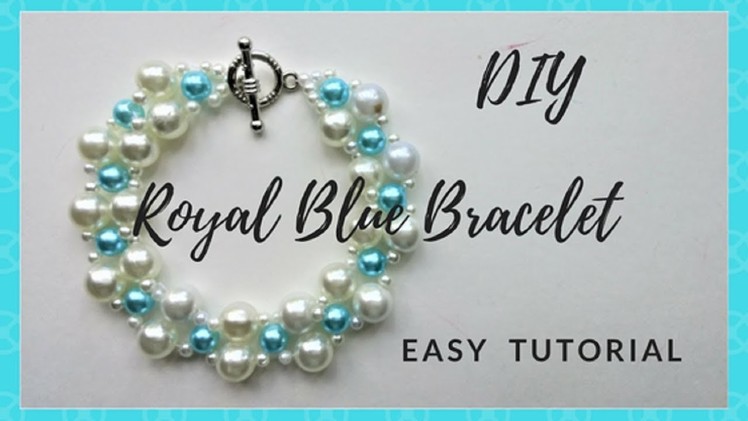 DIY Royal Blue Bracelet. Pearl beads easy pattern