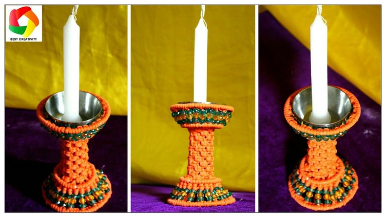 DIY Tutorial of Macrame Candle Stand| Candle Stand|How to make handmade Candle holder step by step|