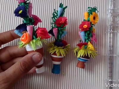 How to make 3D quilling| Miniature flower Pot using toothpic | diy| tutorial