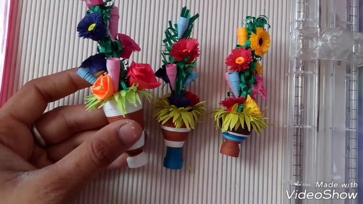 How to make 3D quilling| Miniature flower Pot using toothpic | diy| tutorial