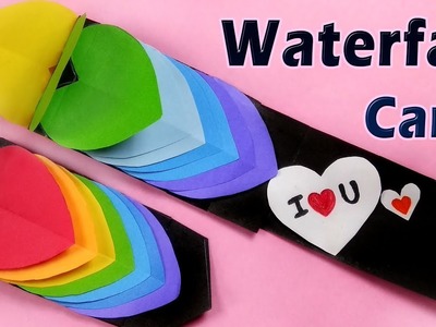 How to make Rainbow Heart Love Waterfall Card for Valentine's Day. DIY paper crafts step by step