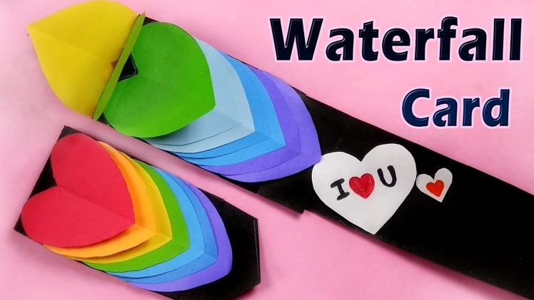 How to make Rainbow Heart Love Waterfall Card for Valentine's Day. DIY paper crafts step by step
