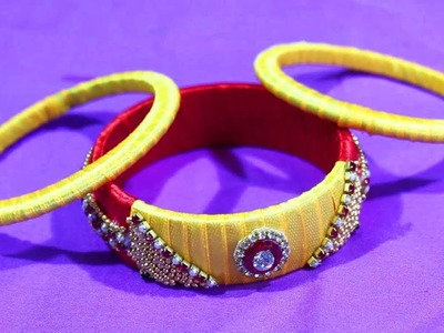 Multi Coloured  Fashion Silk thread stoned bangles Craft work for Modern Girls. FB Designs