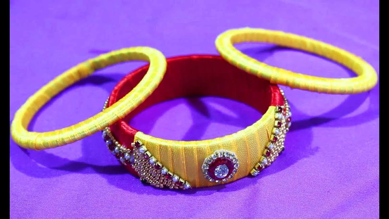 Multi Coloured  Fashion Silk thread stoned bangles Craft work for Modern Girls. FB Designs