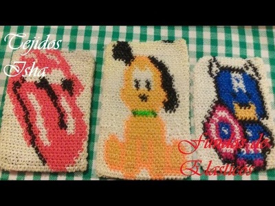 34.- Funda Celular o Tablet a Crochet realizado con bandas elasticas (loom bands)