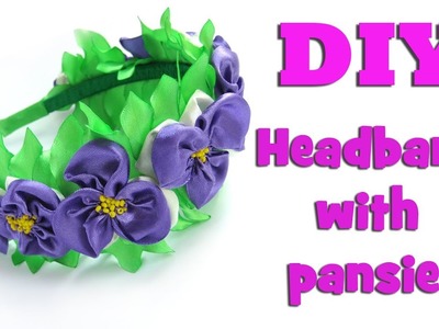 DIY headband with pansies. Kanzashi tutorial