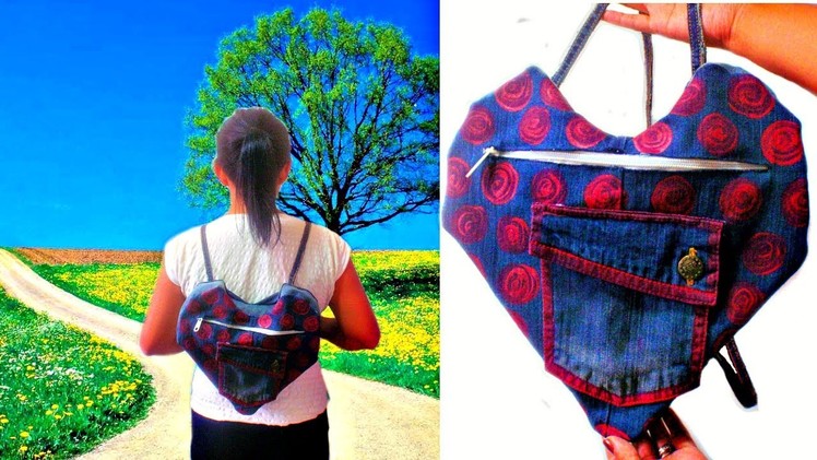DIY Heart Backpack Out of Old Jeans * How to Make a Backpack at Home