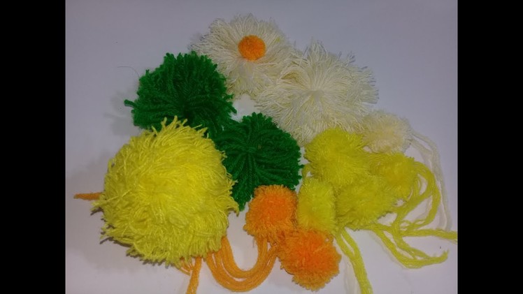 DYI WOOLEN FLOWER | How to Make Woolen Flower | Mini Yarn Pom Poms Design Making