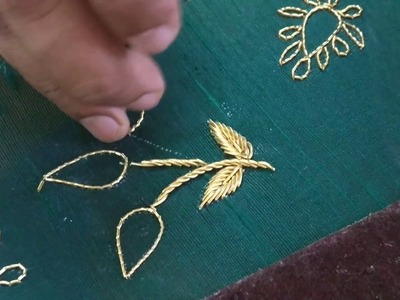 How to do leaf and stem design using zardosi embroidery