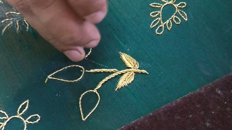 How to do leaf and stem design using zardosi embroidery