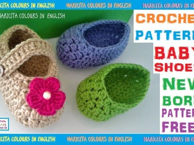 How to make Baby shoes "Abril"in Crochet new born by Maricita Colours in English