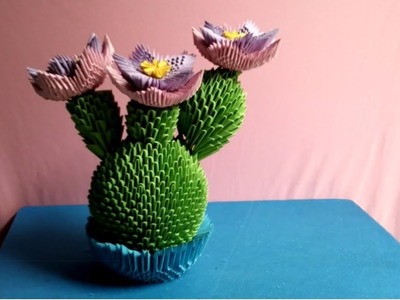 How to make origami 3d cactus - Làm cây xương rồng origami 3d