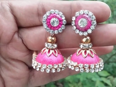 How to make party wear jhumkas at home, DIY silk thread beautiful jhumkas,jhumkas with earring studs