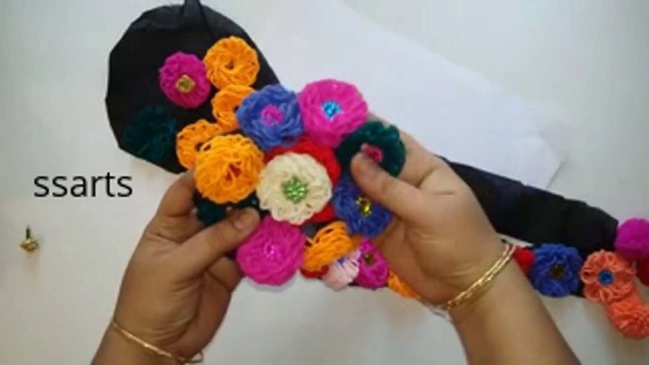 How to make poola jada with crochet flowers || kids hair accessories