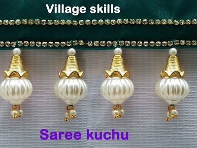 How to make saree kuchu l DIY l saree tassels making with pearls &loreals l saree kuchu design # 30