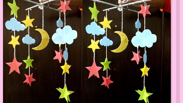 Paper made wall hanging moon star for kids - How to make Moon & Stars out of paper