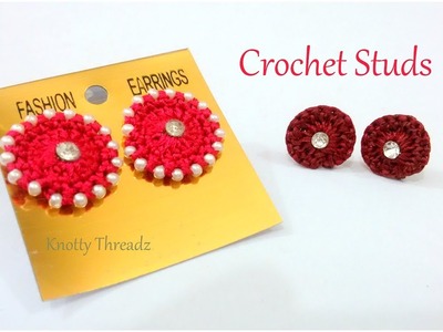 Silk Thread Jewelry | Making of Crochet Studs with Pearls | DIY Studs | www.knottythreadz.com !!!!