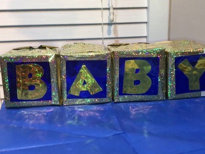 DIY Baby Shower Blocks (dollar store edition)| How to make INEXPENSIVE centerpieces