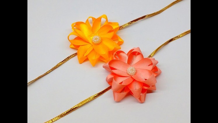 Diy How to make Easy Ribbon Double Flower Rakhi at home