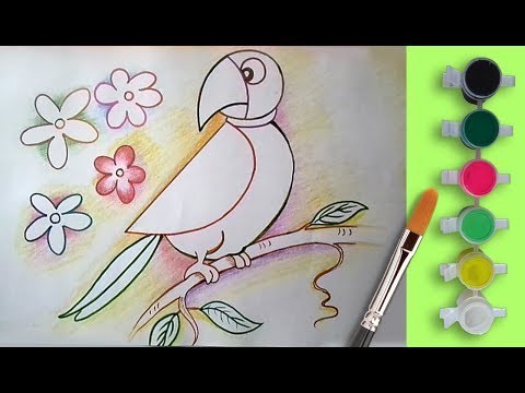 How to Draw and Coloring a Parrot Step by Step with Colouring Pages for Children