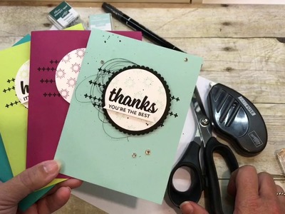How to make 4 Simple Cards with a circle punch and some stamps!