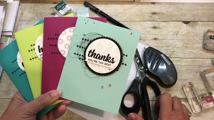 How to make 4 Simple Cards with a circle punch and some stamps!