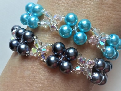 How to make a beautiful and easy pearl bracelet with crystal beads (beginners project)