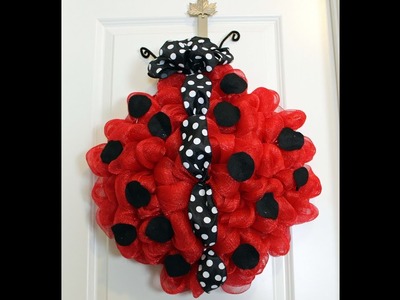 How to make a deco mesh ladybug with 21in mesh and black and white ribbon super cute