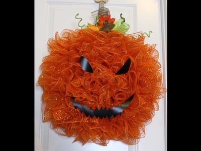 How to make a deco mesh pumpkin wreath ruffle pull through method