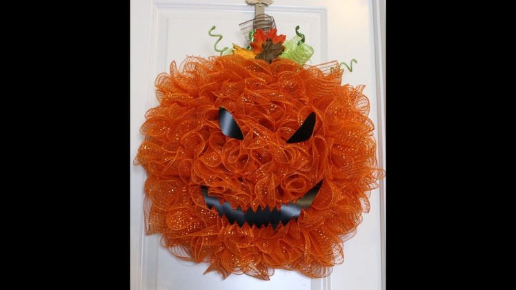 How to make a deco mesh pumpkin wreath ruffle pull through method