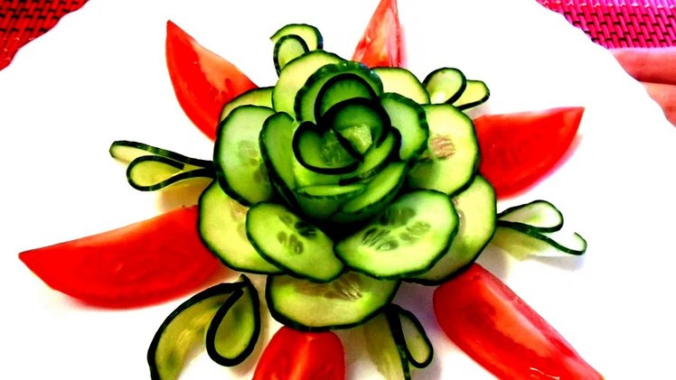HOW TO MAKE CUCUMBER FLOWER - CARROT ROSE - ART IN CUCUMBER DESIGN GARNISH & VEGETABLE CARVING